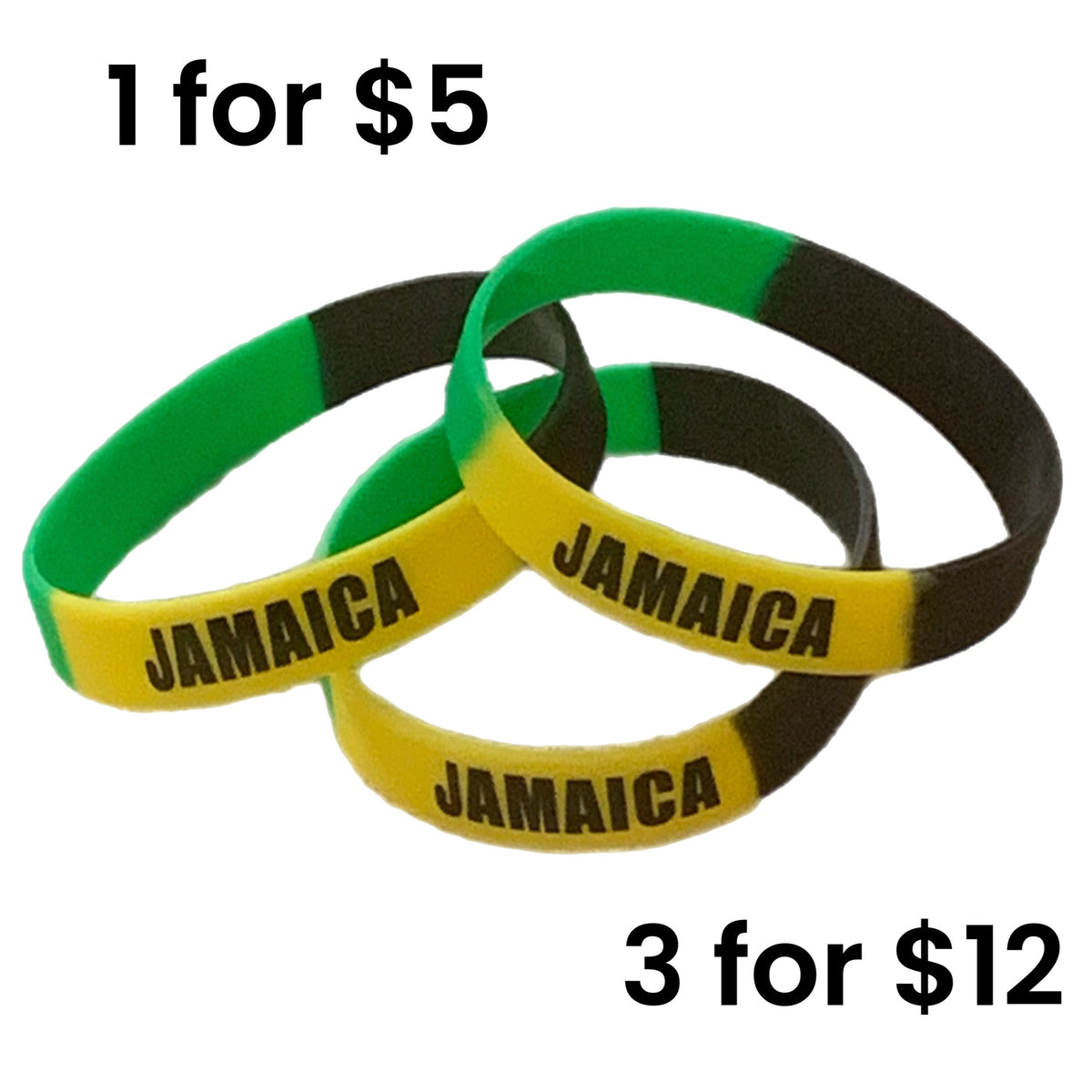 8 inch Jamaica Flag Silicone Wristbands – 3-Pack Jamaican Pride Bracelets
