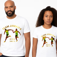 Load image into Gallery viewer, Golden Bling Team Jamaica – Wi Fasa Dan Yu Relay T-shirt.
